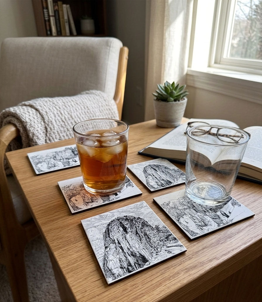Angel's Landing and Thor's Hammer Monocrome Coasters